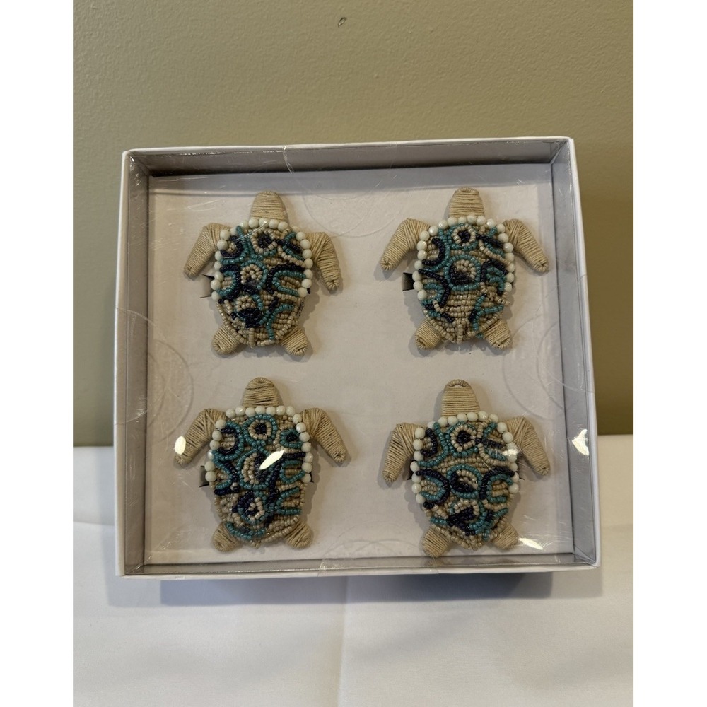 Rachel Zoe Napkin Rings Set Of 4 Coastal Beaded‎ Turtle Beach